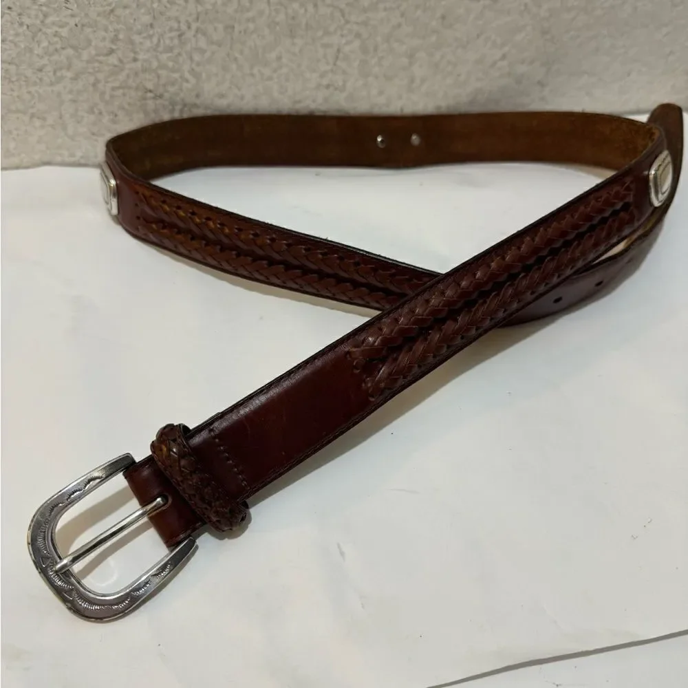 Brighton Mens  Brown Leather braided Belt Silver Buckle Size 40